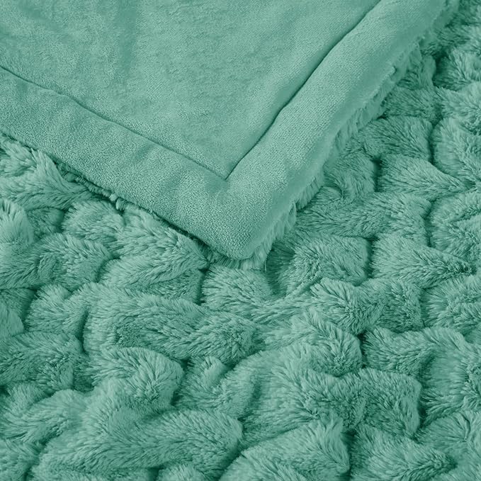 Madison Park Ruched Luxury Throw Premium Soft Cozy Brushed Long Faux Fur For Bed, Couch or Sofa, 50"x60", Aqua