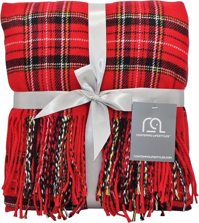 Plaid Throw Blanket, Classic Farmhouse Style Holidays Christmas Lightweight Decoractive Cashmere Like Ultra-Soft – Ideal for Living Room, Bed, Couch, Travelling, Gift for Her (Red Multi, 50"x60")
