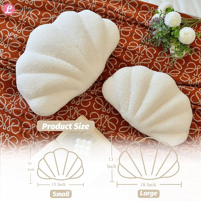 Lfsaaj Beige Seashell Throw Pillows, Shell Shaped Throw Pillows, 13 Inch Soft Home Decorative Pillow Plush Cushion for Bed Couch Living Sofa Room Decor Accent Throw Pillow