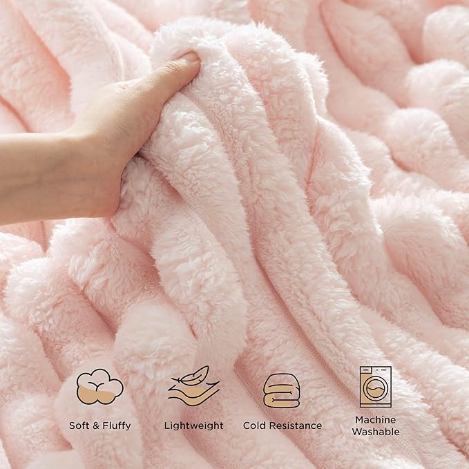 Bedsure King Size Blanket for Bed - 350GSM Super GentleSoft Fuzzy Fluffy Cozy Blankets for Women, Cute Large Plush Fleece Throws for Girls, Pink，108x90 Inches, Wider Striped Design