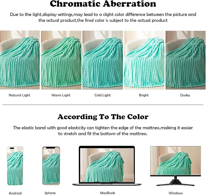NEWCOSPLAY Super Soft King Blanket Aqua Premium Silky Flannel Fleece 3D Ribbed Jacquard Lightweight Bed Blanket All Season Use (Aqua Ribbed, King(90"x110"))