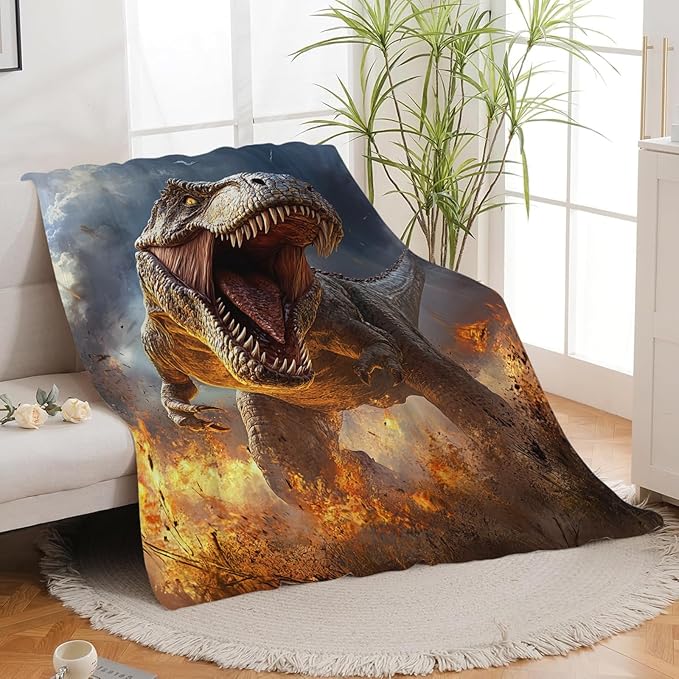 Fire Dinosaur Blanket for Girls Women Boys Men Adults Kids Soft Cozy Fleece T-Rex Dino Throw Blankets Gifts Warm Flannel Plush Lightweight Decor for Couch Bed Sofa 60"X50"