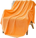 Bnuitland Fleece Throw Blanket for Couch, 300GSM Soft Warm Cozy Fluffy Throw for Adults & Kids, Stripe Pattern, All Season Sofa Bed Blanket for Home Decor, Light Orange 50"x60"
