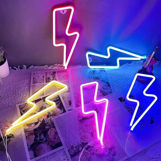 Neon Signs Lightning Bolt Neon Light Sign for Wall Decor, Battery or USB Powered Led Lightning Light Neon Sign for Bedroom, Kids Room, Birthday, Party, Wedding, Home, Kids Decorations Blue
