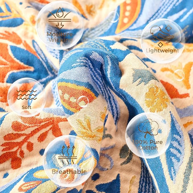 Boho Throw Blanket for Bed Cotton Spring Blankets Twin Size for Bedroom Living Room All Season Lightweight Floral Bird Embroidery Breathable Quilt for Couch Sofa Chair 60"x80" Home Decor