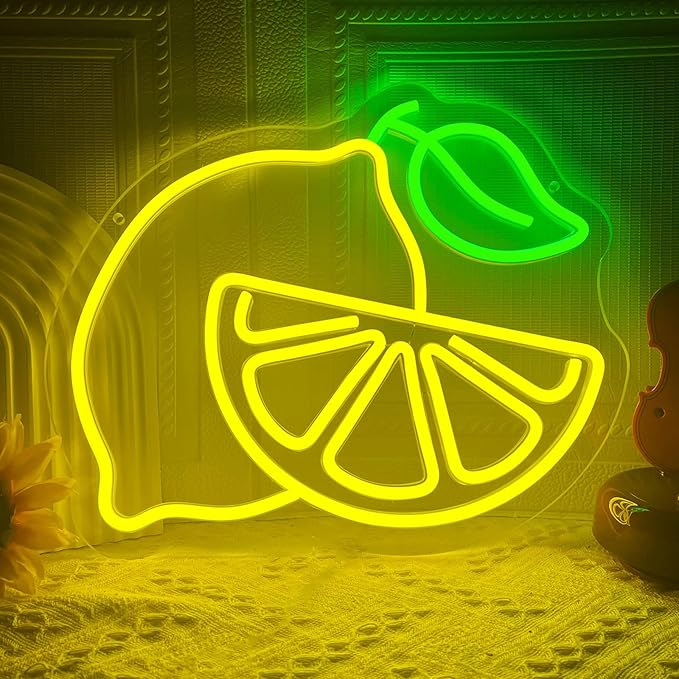 Lemon Neon Sign for Wall Decor, Dimmable Yellow Lemons Neon Lights, Vibrant Fruit Themed Neon LED Signs for Kids Room, Bedroom, Restaurant, Bar, Club, Fruit Shop, Birthday Party