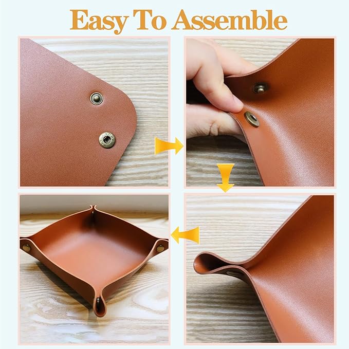 6 Pcs PU Leather Jewelry Valet Tray for Women and Men, Portable Entryway Table and Bedside Nightstand Desk Catchall Travel Dish Plate for Key,Wallet, Watch,Coin,Sun Glasses,USB Cables etc.
