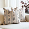Amor Virisso Floral Throw Pillow Covers 18x18 Set of 2 Block Print Pillow Covers Neutral Floral Striped Farmhouse Decorative Pillow Covers for Sofa Couch Bed, Light Blue