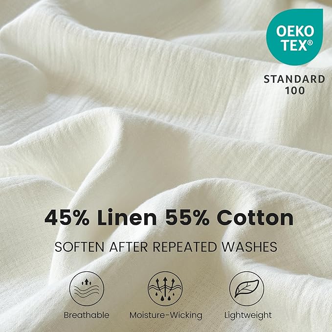 Simple&Opulence Linen Cotton Blanket with Double Layered Folded Edge for Couch/Bed/Sofa/Gift, Natural Flax Solid Color Soft Breathable Cozy Farmhouse Home Décor - White, 90"x90"