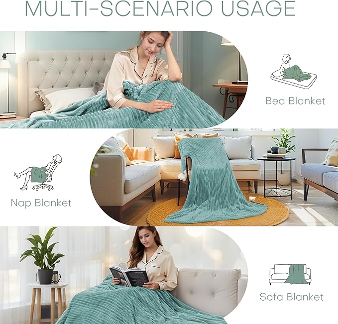 Electric Heated Blanket Full Size 72"x84" with Cozy Flannel, 6 Heat Settings & 10 Hours Auto Off, Soft & Cozy Warming Throw for Home, Office, or Bed, Machine Washable, Bean Green