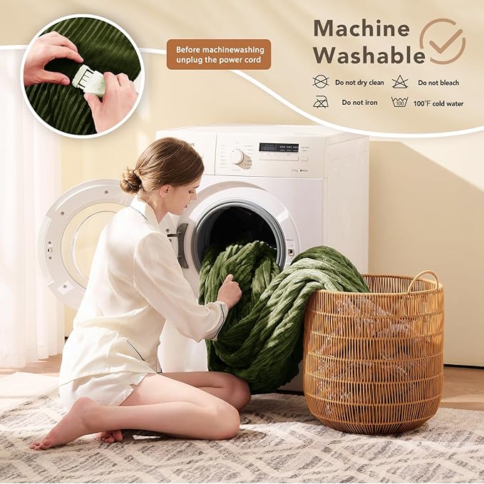 Homemate Heated Blanket Electric Throw - 50"x60" Heating Blanket Throw 1/2/4/6/8 Hours Auto-Off 10 Heat Levels Over-Heat Protection Soft Flannel Sherpa ETL Certification
