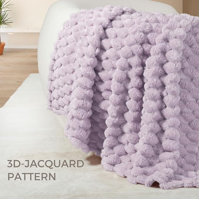 Whale Flotilla King Size Blanket for Bed with Jacquard Pattern, Fuzzy Soft Cozy Exquisite Blankets for All Season, Warm and Fluffy, 90x104 Inch, Lilac