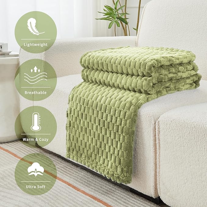 FY FIBER HOUSE Oversized King Blanket 120" x120" Seamless Extra Large Bed Blanket 10' x 10' Super Soft Plush Fuzzy Huge Blankets for Couch Office Sofa, Sage Green