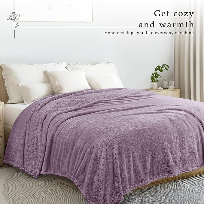 Exclusivo Mezcla King Size Blanket for Bed, Super Soft Velvet Plush Fleece Blankets, Fuzzy Cozy and Warm for Winter, 90x104 Inches, Grayish Purple
