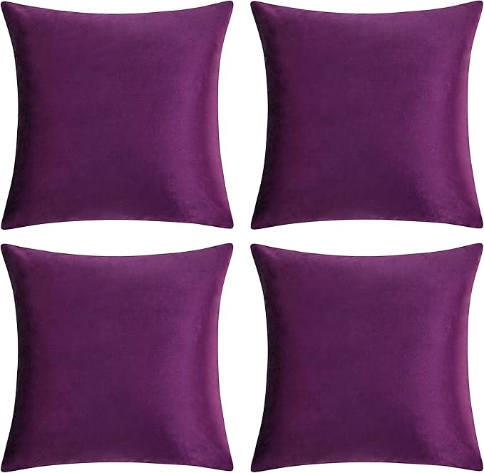 GIGIZAZA Decorative Throw Pillow Covers 16 x 16, Purple Soft Pillow Covers Velvet,Set of 4 Decor Square Cushion Covers
