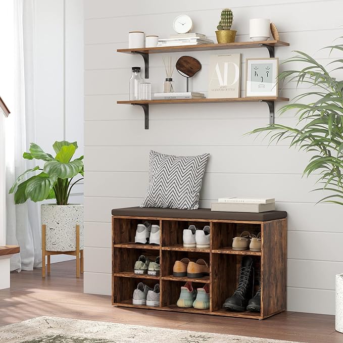 DINZI LVJ Long Wall Shelves, 39.4Inch Wall Mounted Shelves Set of 2, Extra Large Wall Storage Ledges with Sturdy Metal Brackets for Living Room, Bathroom, Bedroom, Kitchen, Rustic Brown