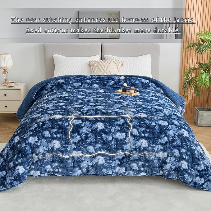 CHOSHOME Sherpa Fleece Blanket- Thick Warm Blanket for Winter, Soft Fuzzy Plush Blanket for Bed, Couch, Travel (Tie Dye Blue, Cal King 96" x 102")