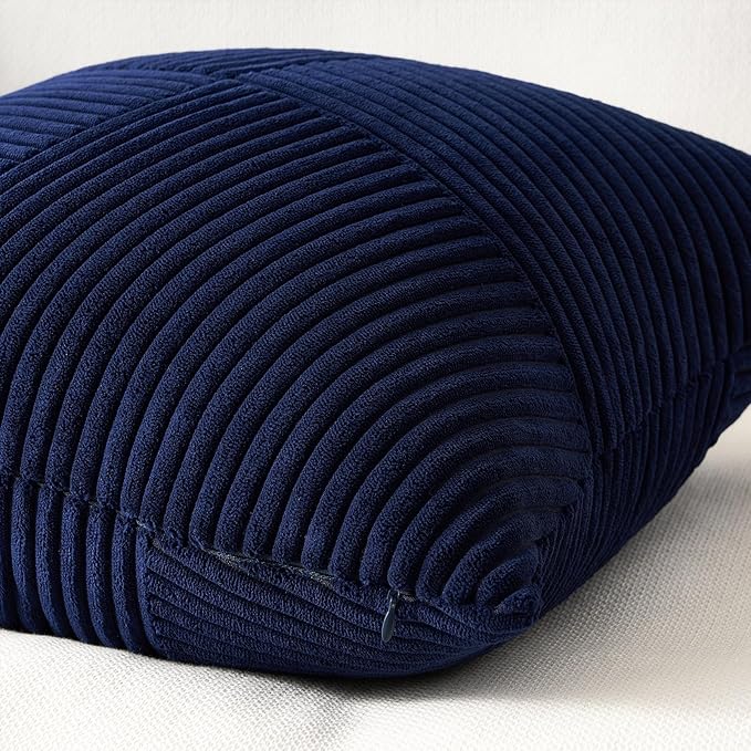 Topfinel Fall Pillow Covers Set of 2 Soft Corduroy Boho Strip Textured Blue Pillow Covers Modern Farmhouse Cute Autumn Home Decor Blue Living Room Sofa Couch Bed 45x45 cm