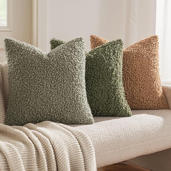 MIULEE Pack of 2 Throw Pillow Covers 18x18 Inch Brown Faux Fur Decorative Sherpa Pillow Covers Fuzzy Accent Soft Sheepskin Fleece Cushion Cases for Boho Home Decor Couch Living Room Bed