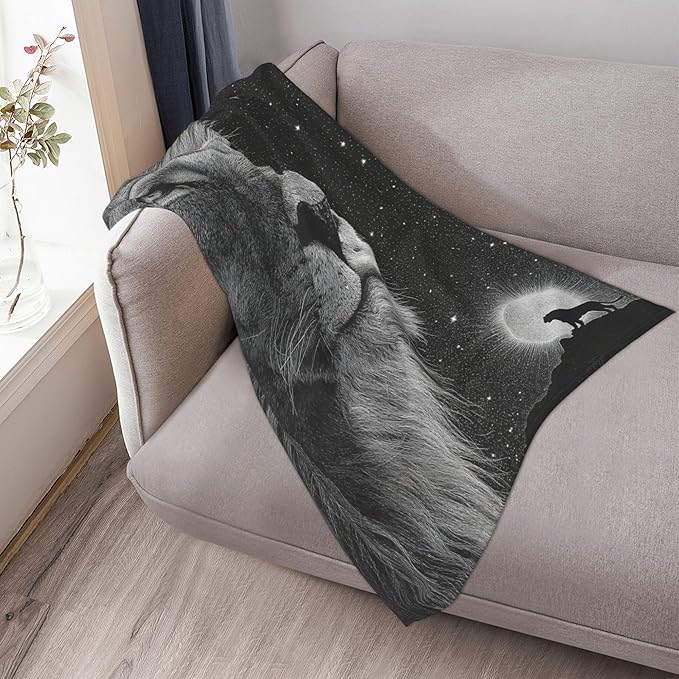 Lion Throw Blanket Soft Warm Cozy Lions Wildlife Blankets Fuzzy Plush Fleece Lion Blanket Gifts for Couch Bed Sofa Home Decor 40''X50''