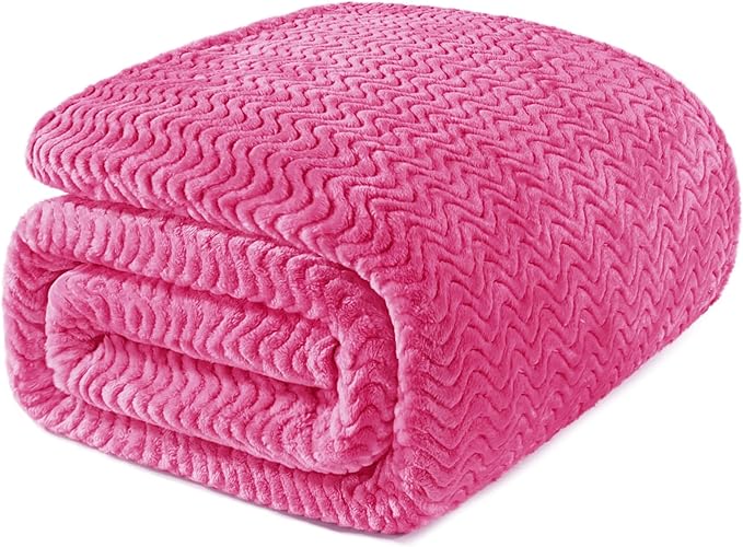 Exclusivo Mezcla Queen Blanket for Bed, Cozy Lightweight Fleece Blankets for All Season, Decorative Giftable Fuzzy Plush Wave Textured Suitable for Women, Men, Hot Pink, 90x90 Inches
