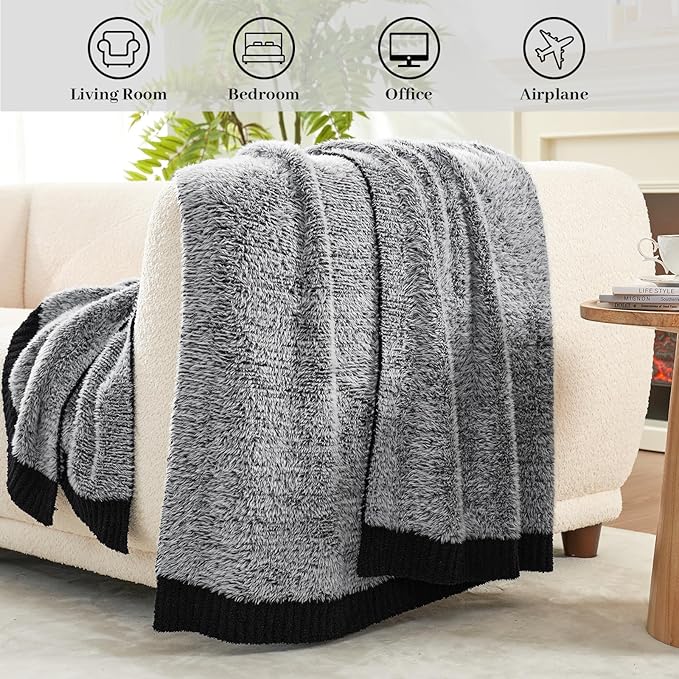 Amélie Home Knit Throw Blanket for Couch, Super Soft Fuzzy Cozy Throw, Giftable Knitted Blanket for Women Men, Birthday, Sofa Bed Living Room Decor, 60" x 80", Heather Black