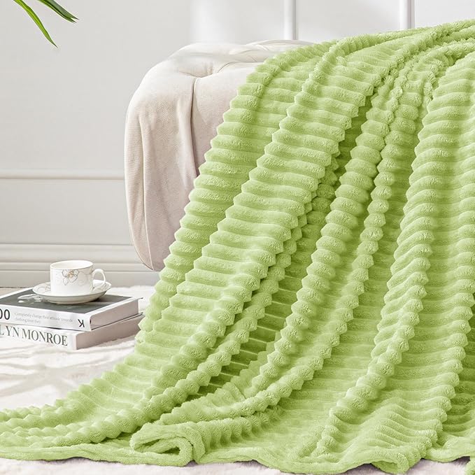 BEDELITE Fleece Blanket Twin Size – 3D Ribbed Jacquard Soft and Warm Decorative Fuzzy Blankets – Cozy, Fluffy, Plush Lightweight Throw Blankets for Couch, Bed, Sofa(Cream Lime, 60x80 inches)