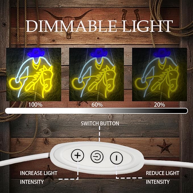 Cowboy Horse Riding Neon Sign for Wall Decor, Western Dimmable LED Wall Light for Man Cave, Bar, Pub, Game Room, or Garage, Cool Art Gift for Men, 15 x 13 inch