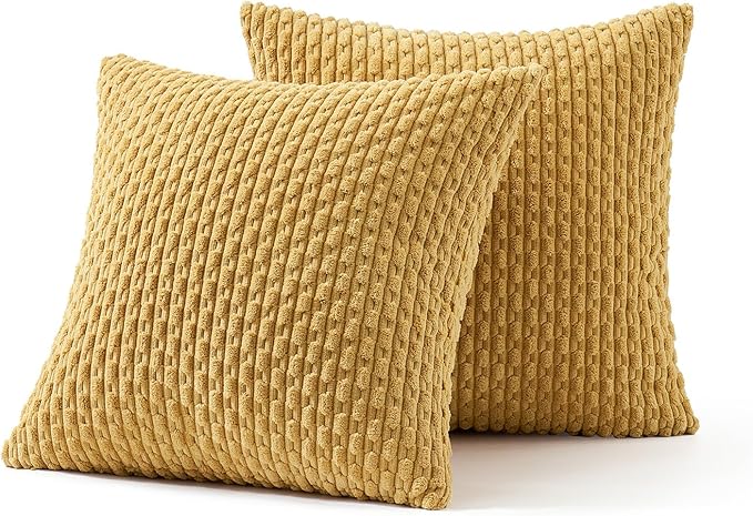 MIULEE Pack of 2 Decorative Throw Pillow Covers 18x18 Inch Soft Boho Striped Textured Corduroy Pillow Covers Modern Farmhouse Home Decor for Couch Bed Sofa Living Room Gold