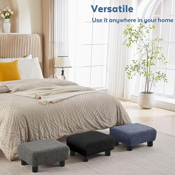 BRIAN & DANY Small Foot Stool Ottoman, Footstool with Legs, Sherpa Foot Rest for Couch, Foot Stools Small for Living Room, Bedroom and Office, Blue