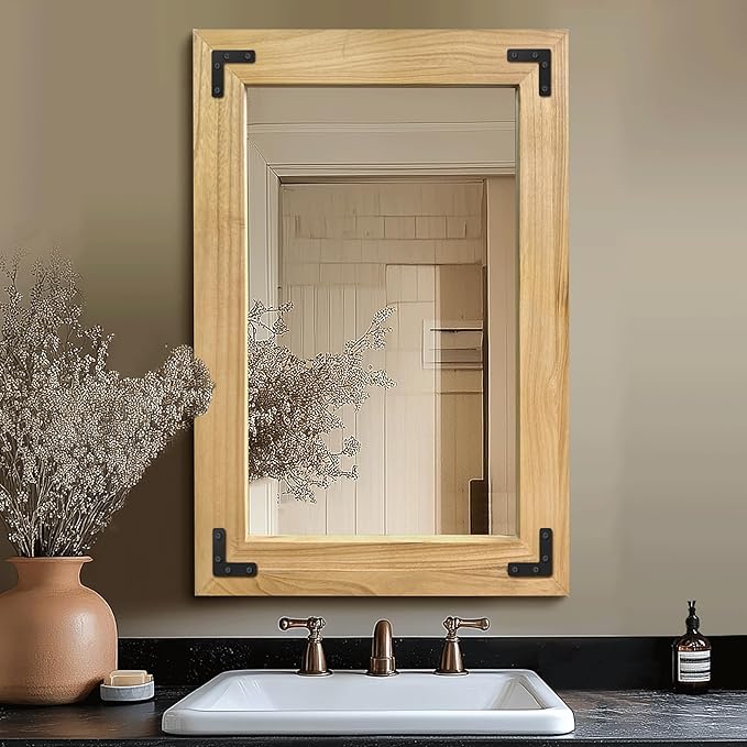 Bathroom Mirror for Wall with Wooden Frame,36"x24"Solid Wood Vanity Mirror for Farmhouse, Bathroom, Bedroom Decor, Vertical or Horizontal Hanging(White)