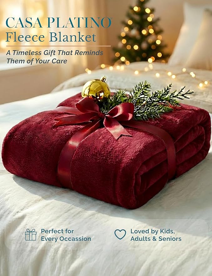Casa Platino Fleece Throw Blankets – 300 GSM Dark Red – Soft Cozy Warm Winter Throws, Fuzzy Plush Elegant for Kids, Men & Women - Ideal for Couch, Sofa, Chair or Bed - 50x60 Inch