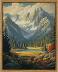 InSimSea Framed Canvas Wall Art, Vintage National Park Art for Living Room Hallway Shelf, 10x8in, Rocky Mountain Valley Landscape Painting, Rustic Cozy Mid Century Small Nature Decor