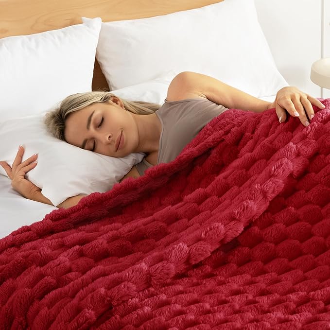 Whale Flotilla King Size Blanket for Bed with Jacquard Pattern, Fuzzy Soft Cozy Exquisite Blankets for All Season, Warm and Fluffy, 90x104 Inch, Red