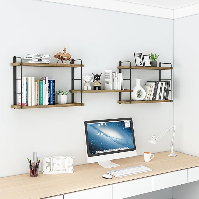 Wall Shelves, Wall Mounted Bookshelves, DIY Floating Shelves for Wall, Wood Hanging Book Shelves for Room, Bedroom, Living Room, Easy Installation (Wooden, 50W x 17H)