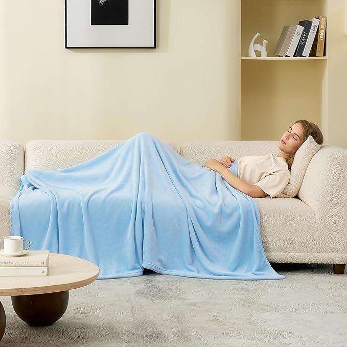 Hansleep Fleece Light Blue Throw XL Blanket, Super Soft Flannel Fuzzy Plush Cozy Blanket for All Seasons, Light Blue, Throw XL 50x70 Inches