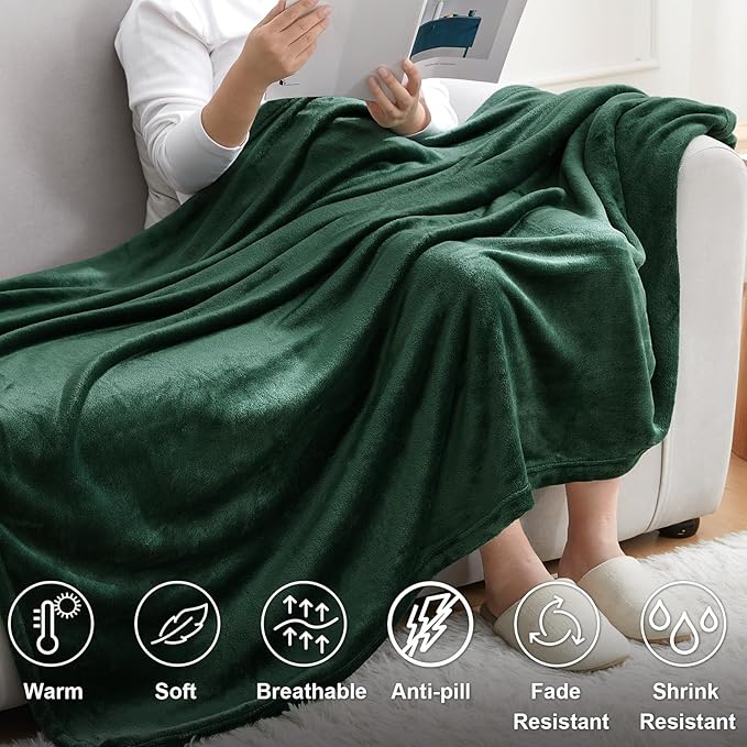 Hansleep Fleece King Size Blanket for Bed Dark Green, Super Soft Flannel Fuzzy Plush Cozy Blanket for All Seasons, Dark Green, King 90x108 Inches