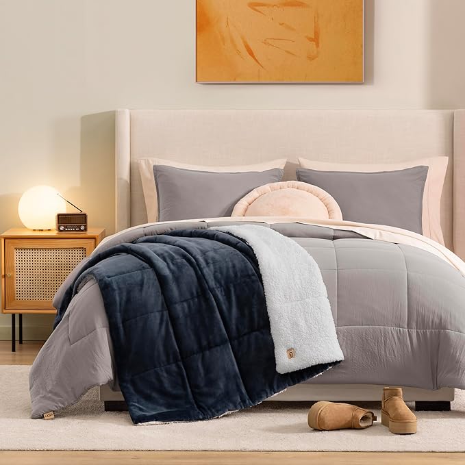 UGG Nita Throw Blanket for Couch, Reversible Plush Throw for Couch or Bed, Cozy Fluffy Fleece Blanket, Living Room Decor, Washable Bedding, 50-inch x 70-inch, Navy Blue