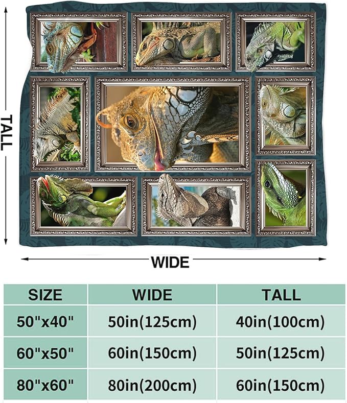 Lizard Blanket for Girls Women Boys Men Adults Kids Soft Cozy Fleece Iguana Reptile Lovers Throw Blankets Gifts Warm Flannel Plush Stuff Lightweight Decorative for Couch Bed Sofa 50"X40"