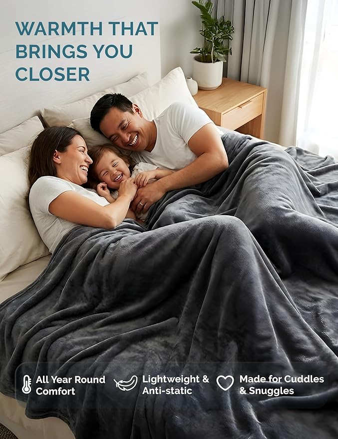 Casa Platino Fleece Blanket King Size – 300 GSM Charcoal Grey Fleece Throw for Bed or Couch – Soft Cozy Warm Holiday Bed Blanket for Winter, Fuzzy Plush Elegant Gifts for Men & Women - 108x90 Inch