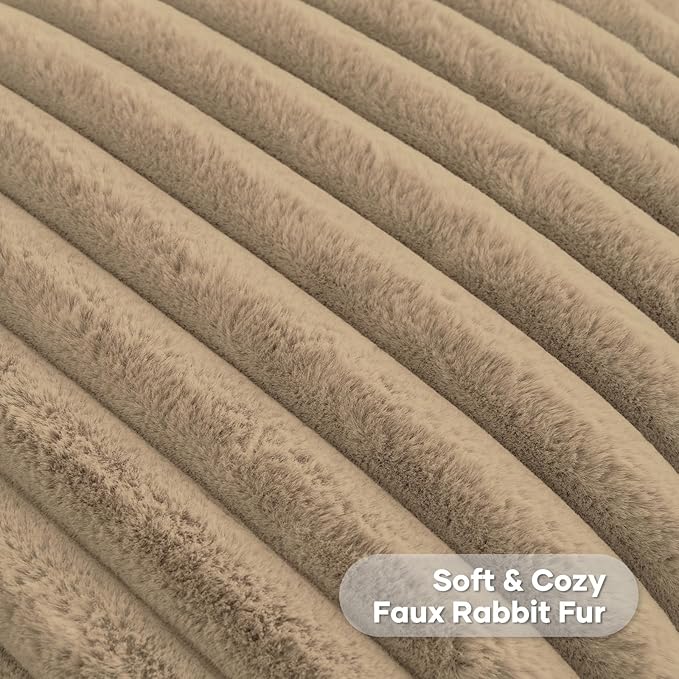 FUTEI Khaki Decorative Throw Pillow Covers Set of 2, 20x20 Inch Soft Fluffy Faux Fur Plush Striped Cushion Cases, Modern Home Decor for Couch Bed Living Room