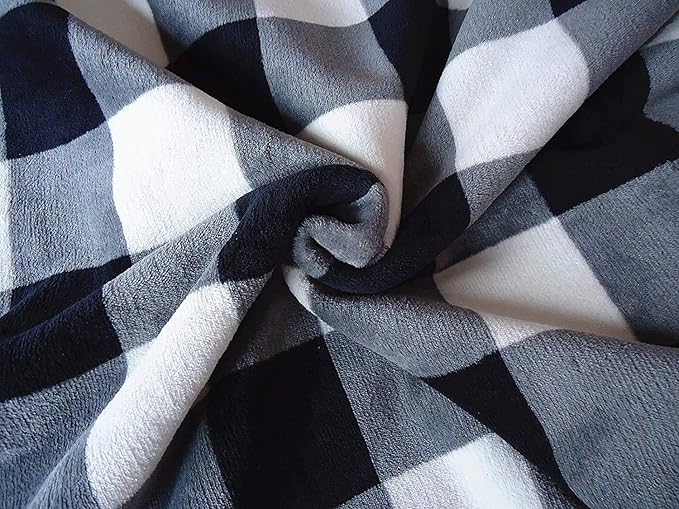 UKELER Buffalo Check Sherpa Throw 80'' x 60''- Soft Plush Flannel Blanket Throws for Bed/Couch/Sofa/Office/Camping