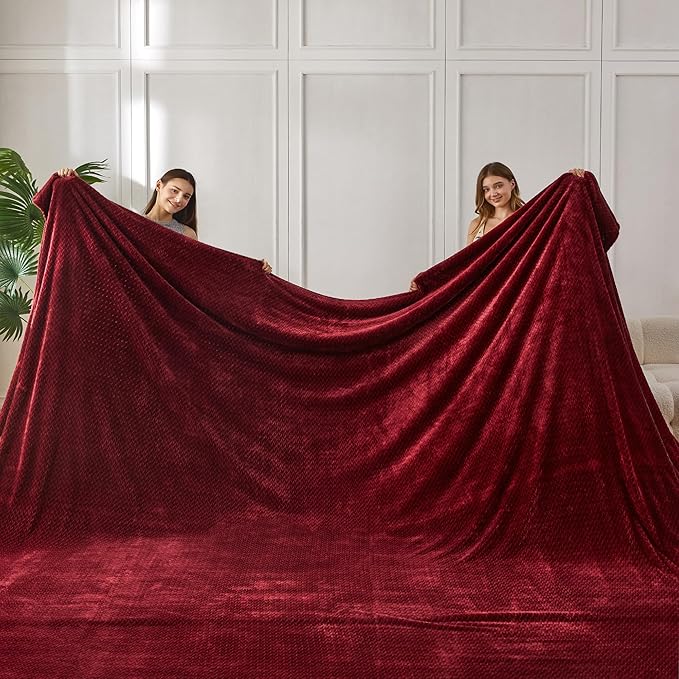 COOVA Oversized King Fleece Blanket 120x120 inches, Soft Cozy Warm Giant Extra Large 10'x10' Blanket for Bed, Sofa, Couch,Travel, Camping, California Huge Big Throw Blanket, Jacquard Burgandy Red