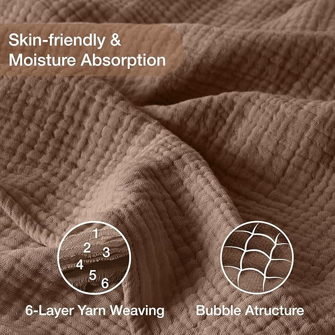 100% Cotton Muslin Blanket Twin 60" x 80", Breathable and Lightweight Cotton Twin Blankets for Couch, Soft Cooling Summer Gauze Blanket for Adults All Season, Tan