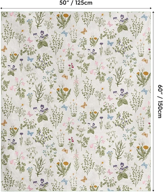 Horaldaily Spring Summer Flannel Blanket Throw, Green Plants Wild Flowers Soft Fuzzy Plush Cozy Fleece Blankets for Couch Sofa Bed Lounging, Ideal Gifts for Kids Adults Self, 50x60