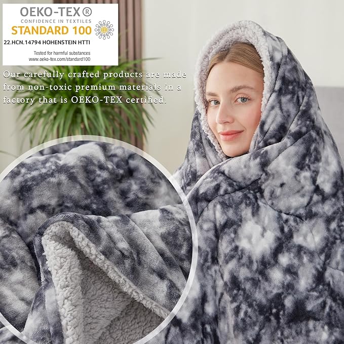 CHOSHOME Sherpa Fleece Blanket- Thick Warm Blanket for Winter, Soft Fuzzy Plush Blanket for Bed, Couch, Travel (Tie Dye Grey, Oversized King 96" x 120")