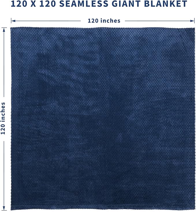FY FIBER HOUSE Oversized King Blanket 120" x120" Seamless Extra Large Bed Blanket 10' x 10' Super Soft Plush Fuzzy Huge Blankets for Couch Office Sofa, Navy