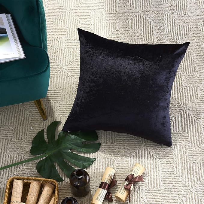 GIGIZAZA Decorative Throw Pillow Covers 16 x 16, Black Soft Pillow Covers Velvet,Set of 4 Decor Square Cushion Covers