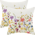 AEIOAE Spring Pillow Covers 24x24 Inch Set of 2, Colorful Wild Flower Leaves Plant Throw Pillows Case,Seasonal Floral Outdoor Decorative Farmhouse Decor Cushion Covers for Home Sofa Bed Couch