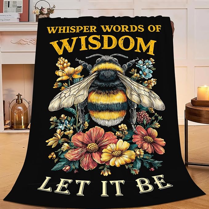 Bee Blanket for Girls Women Boys Men Adults Kids Soft Cozy Fleece Bee Floral Insect Throw Blankets Gifts Warm Flannel Plush Lightweight Decor for Couch Bed Sofa 80"X60"